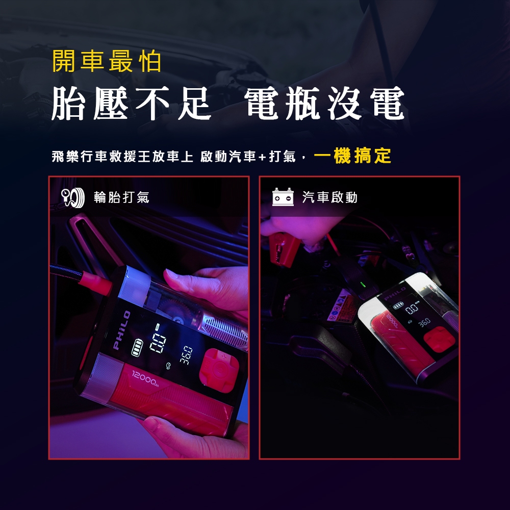 飛樂 2025年式 行車救援王STP12二代 透視版 4in1 多功能12000mAh 汽柴油救車電源+打氣機 贈收納包, , large