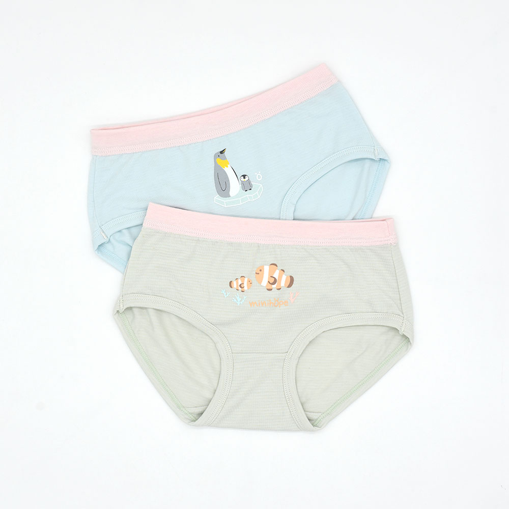 minihope美好的親子生活-沉靜海洋女童三角褲(2件組C), , large