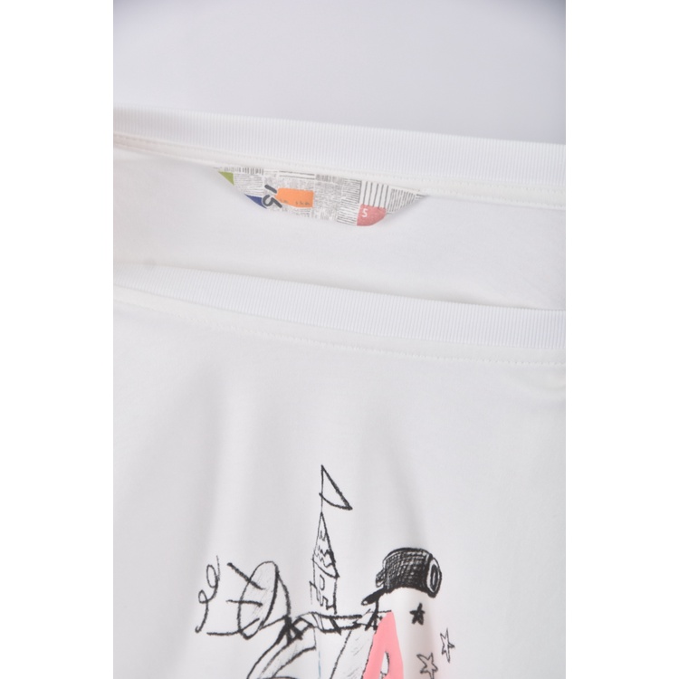 (S) a la sha質感印花白色短袖上衣二手衣, , large