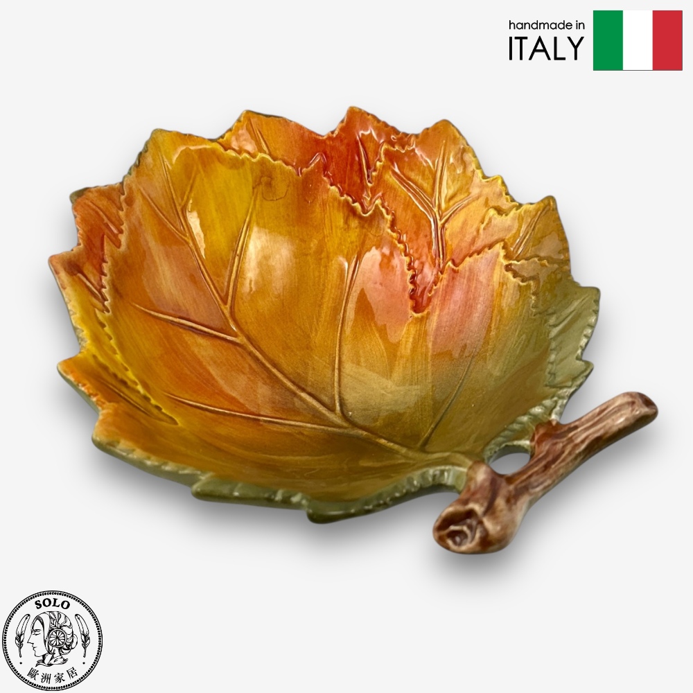 【SOLO Vintage】Modigliani Italian Pottery 19cm Maple Leaf Bowl LT Autumn Riverbank Series, , large