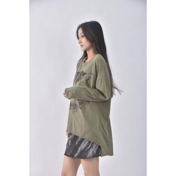 (XL) slate studios韓牌棉質圓領綠色長袖上衣二手衣, , large