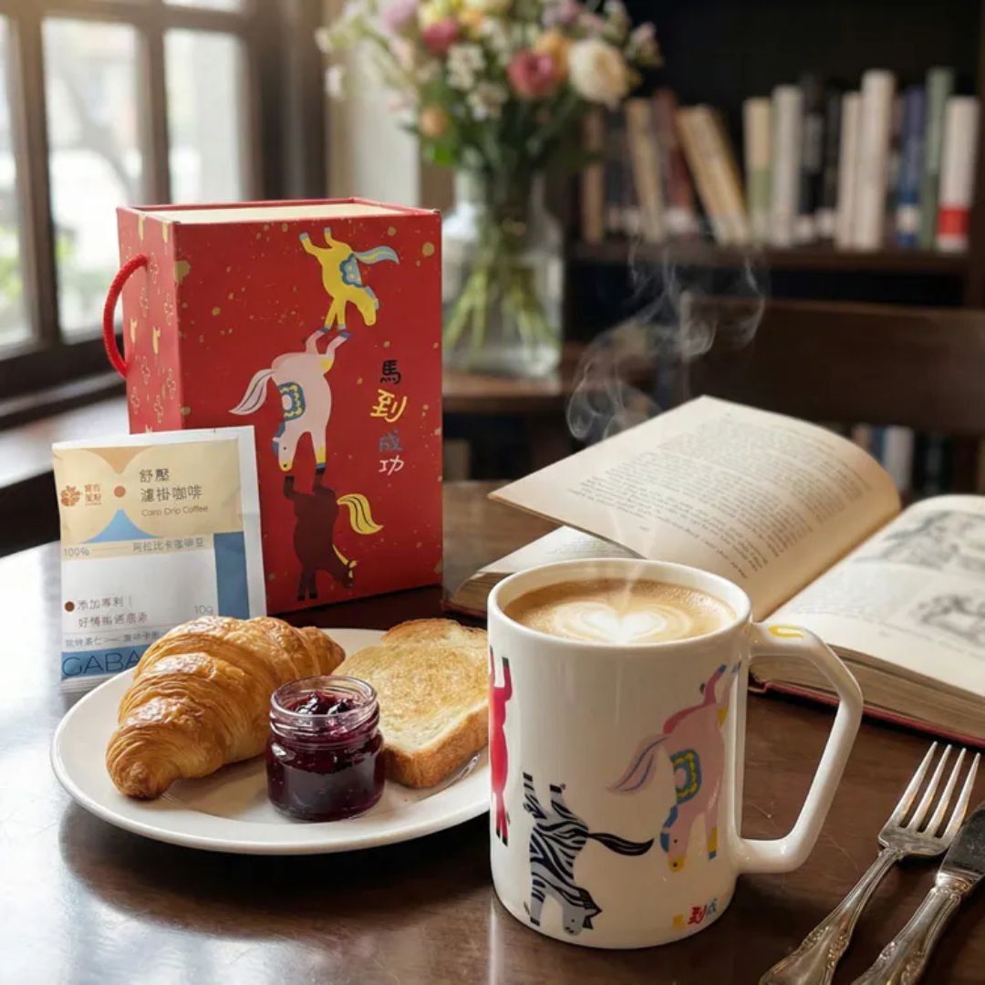 【食在美好】馬到成功咖啡禮盒 傑作陶藝馬克杯300ml＋GABA好心情濾掛咖啡3入 馬年開運首選, , large