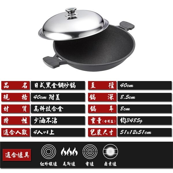 PERFECT 理想牌 日式黑金鋼炒鍋不沾炒鍋附蓋 附蓋30cm-Leidea樂德兒, , large