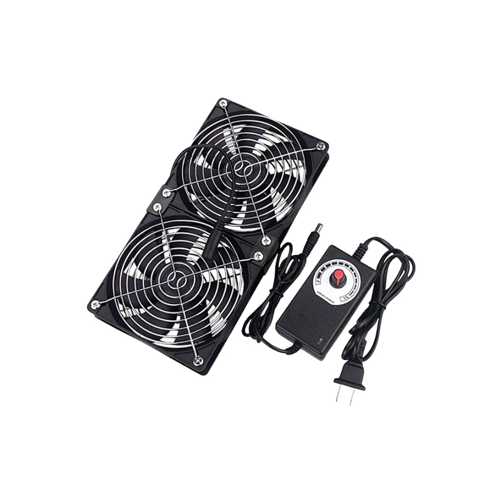 12cm Air Circulation Case Fan - 2 Fans + 4 Metal Mesh Covers + Speed Controller + Accessories + Screws, , large