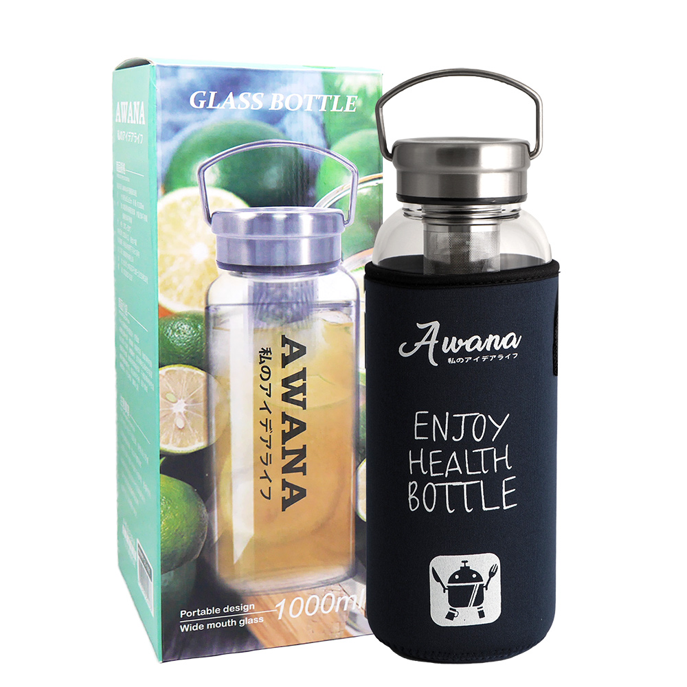 AWANA手提鋼蓋玻璃瓶-1000ml-2入, , large