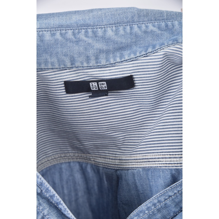 (S) uniqlo質感丹寧牛仔棉質純棉藍色長袖上衣二手衣, , large