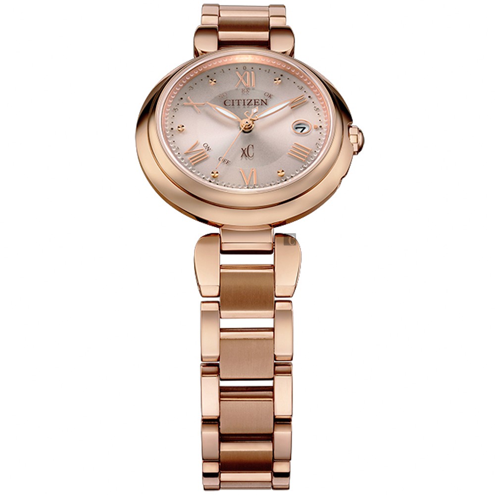 CITIZEN 星辰 XC 鈦金屬光動能電波萬年曆女錶 ES9468-51W, , large
