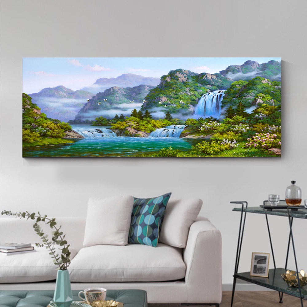 【御畫房】山青水秀 國家一級畫師手繪油畫60×120cm(VF-39), , large