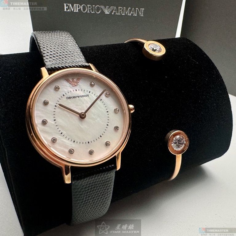 [星晴錶業]ARMANI手錶,30mm,AR00065貝母錶面玫瑰金錶殼深黑色真皮皮革錶帶款, , large