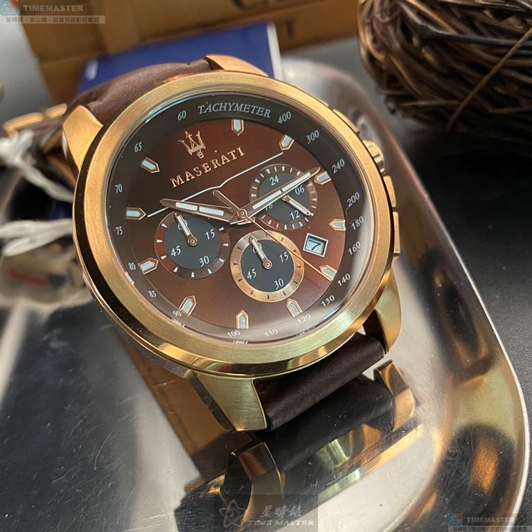 [星晴錶業]MASERATI手錶,44mm,R8871621004古銅色錶面玫瑰金錶殼咖啡色真皮皮革錶帶款, , large