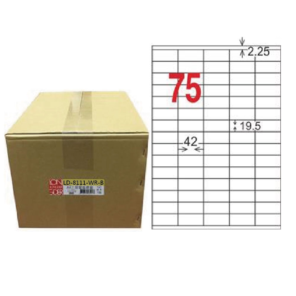 【龍德】LONGDER 三用電腦標籤 A4 75格 19.5*42mm可再貼1000張/箱 LD-8111-WR-B(適用雷射、噴墨、影印), , large