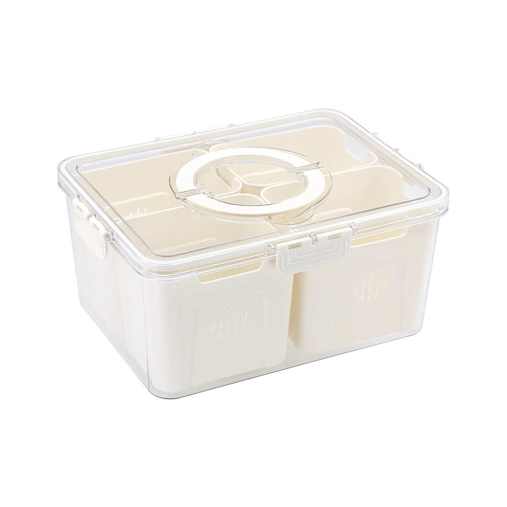 SHCJ 食材密封瀝水保鮮盒 【6L大款4分格】 保鮮瀝水盒 冷凍冷藏 保鮮盒分隔 手提保鮮盒, , large