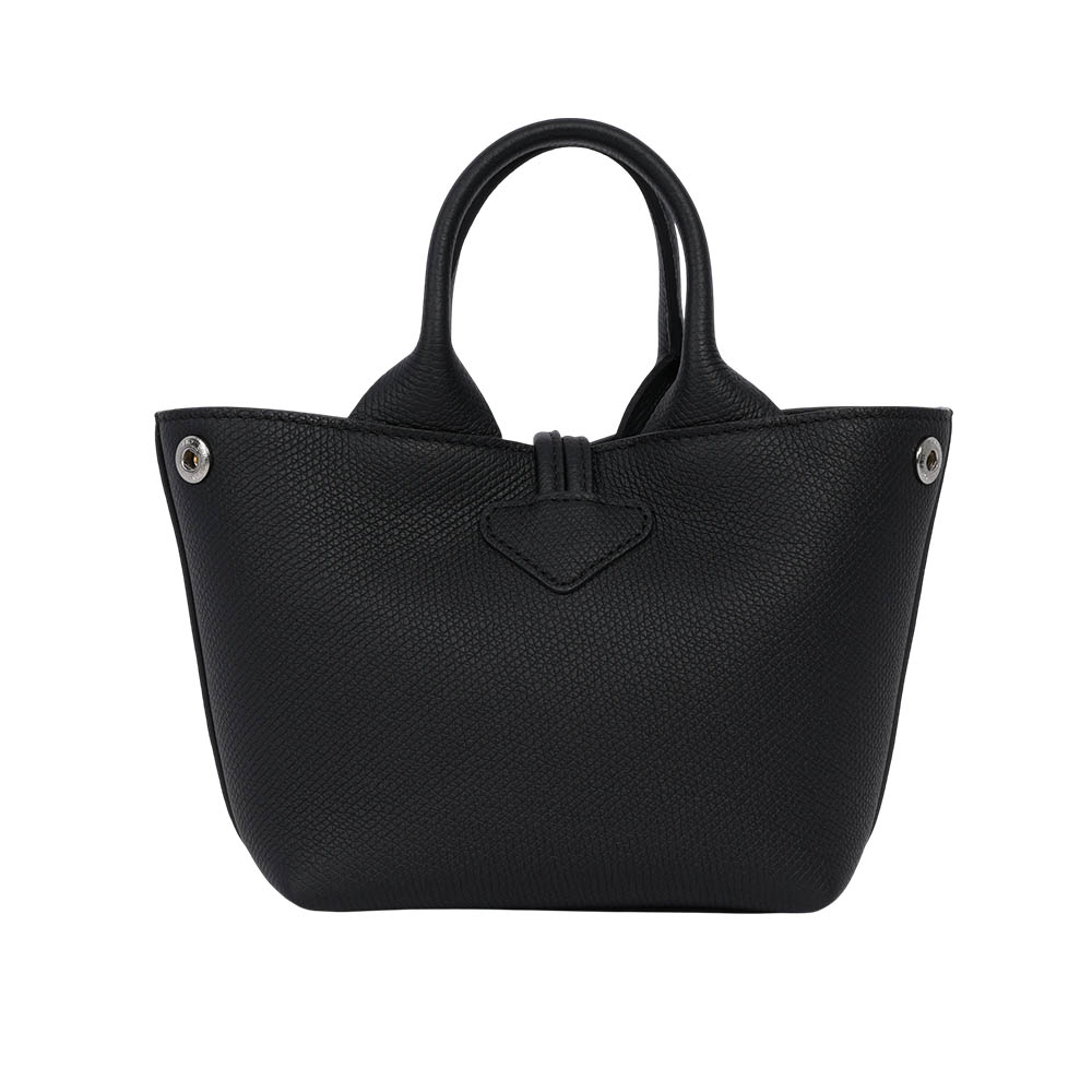 LONGCHAMP Roseau XS 竹節釦牛皮手提/斜背迷你二用包/黑色, , large