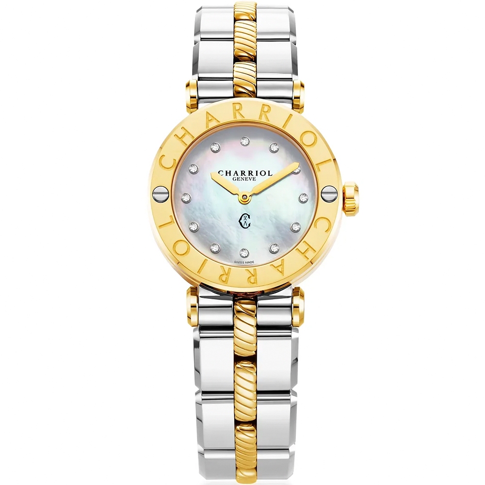CHARRIOL 夏利豪 St-Tropez系列 珍珠貝面鑽石腕錶-28mm CR28SY.911.003, , large