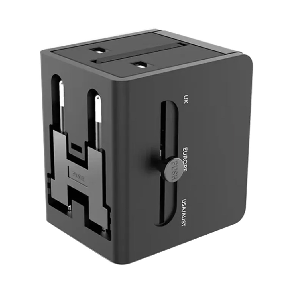 TRISTAR TS-USB170 雙USB萬國旅行轉接頭 3.1A 快速充電 四國插頭設計(百/黑), , large