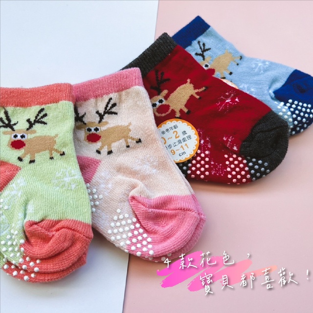 [Kaimei Cotton Industry] 10 pairs set, random and excellent, MIT made in Taiwan, pure cotton anti-slip children's socks (baby version 0-2 years old) - gentle moose style, , large