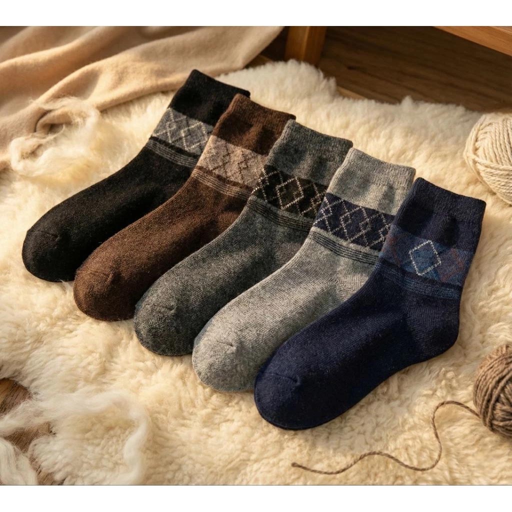 【複製】凱美棉業｜冬日必備🔥（男款）精緻保暖毛襪 防寒襪 保暖襪 毛襪 長襪 冬天襪-菱格款, , large