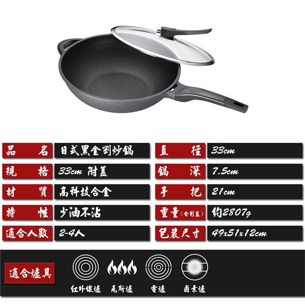 PERFECT 理想牌 日式黑金鋼炒鍋不沾炒鍋附蓋 附蓋30cm-Leidea樂德兒, , large