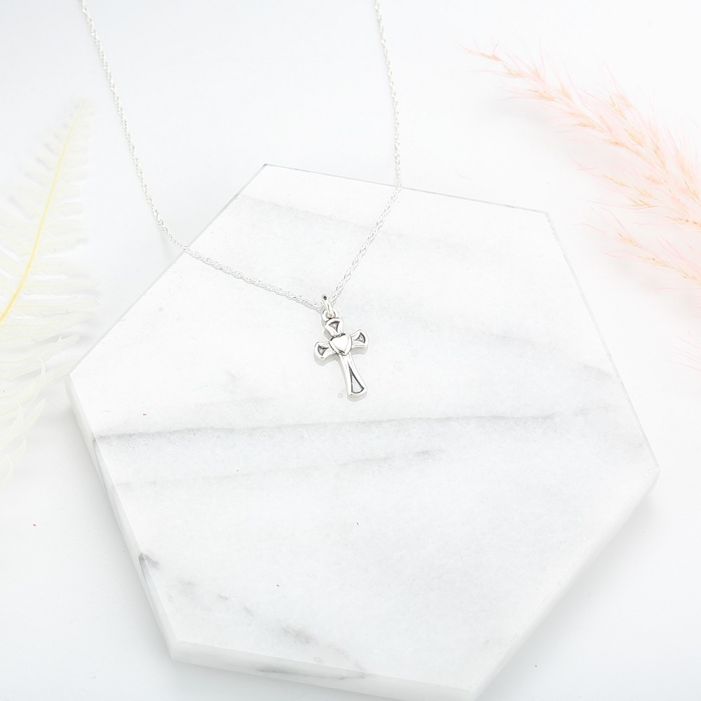 【Angel & Me】Love Heart Cross 925 sterling silver necklace Christmas gift, , large