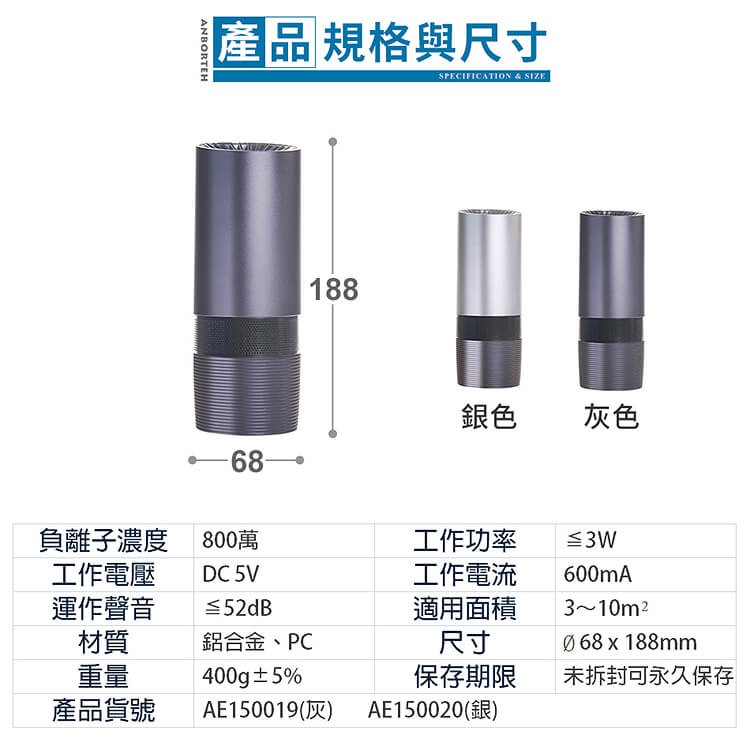 (2入組)【安伯特】神波源 AI智慧空氣清淨機 USB充電 負離子淨化, , large