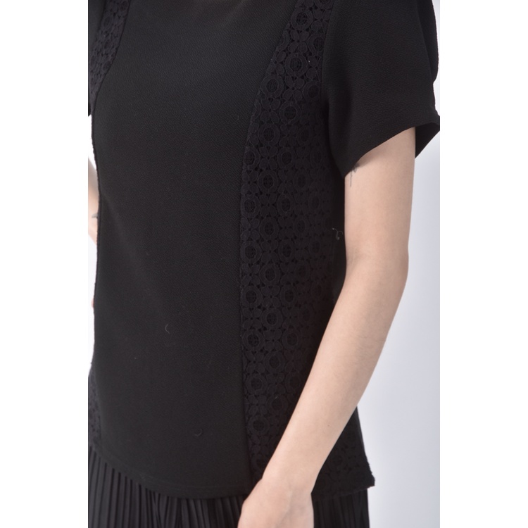 (S) eyescream質感圓領黑色短袖上衣二手衣, , large