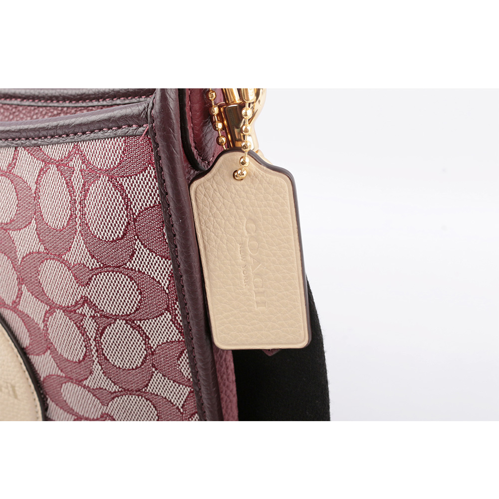 COACH Dempsey 緹花拼皮革條紋斜背包/酒紅色, , large