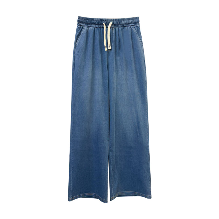 輕型牛仔直筒寬褲-藍色L