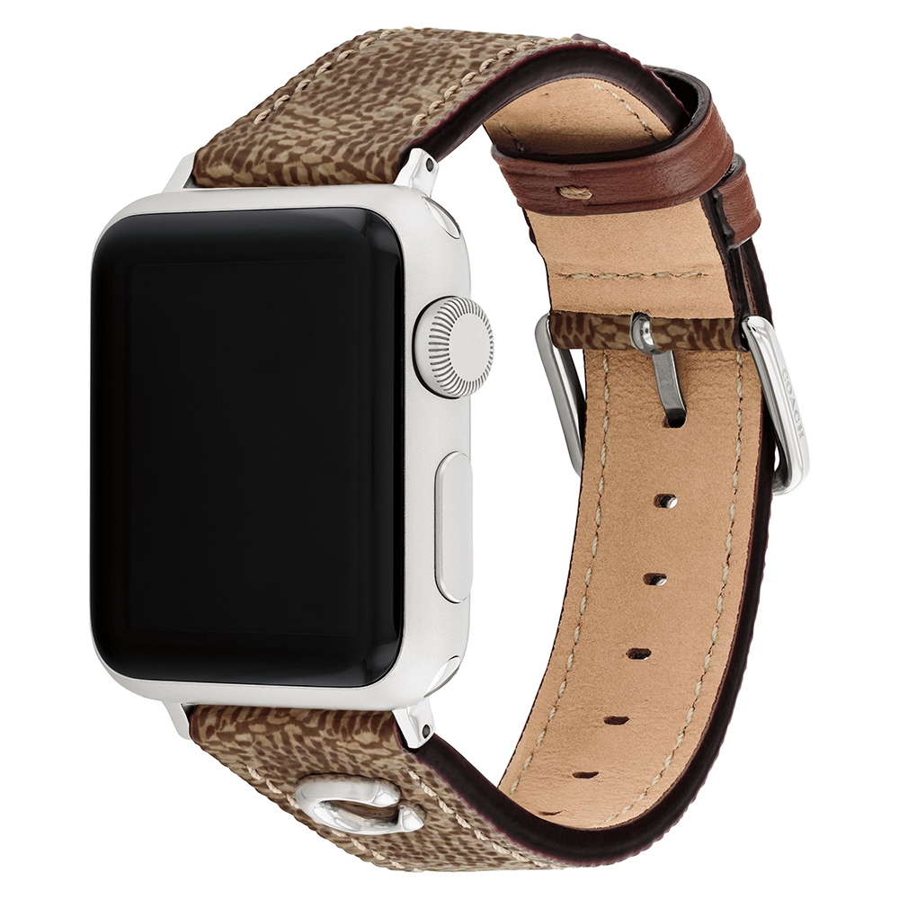 COACH Apple Watch 錶帶 38/40/41mm 適用 C字皮錶帶  - 咖啡色 (不含手錶)CO14700289, , large