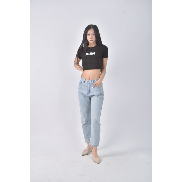 (S) meier q高腰丹寧牛仔質感棉質藍色長褲二手衣, , large