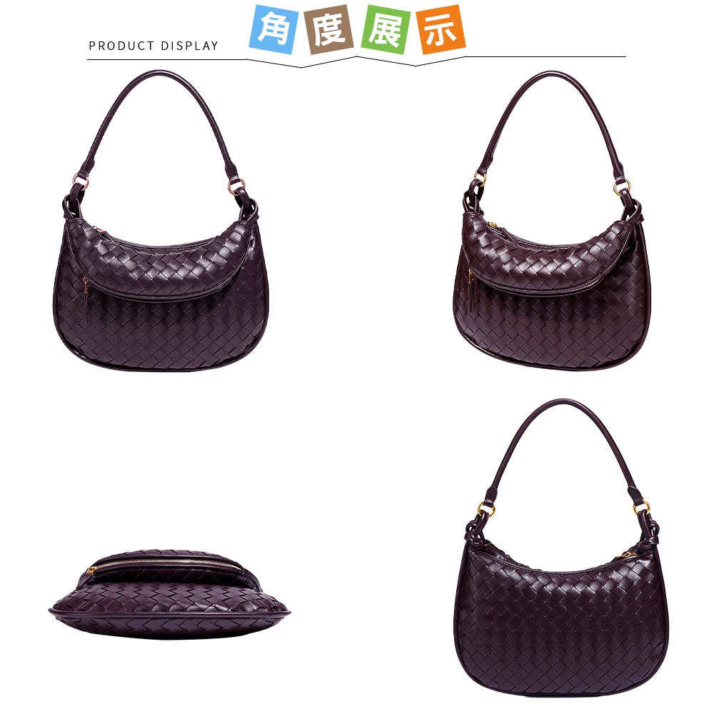 SPRING-時尚手工編織半月肩背包 簡約質感編織月牙肩背包-多色, , large