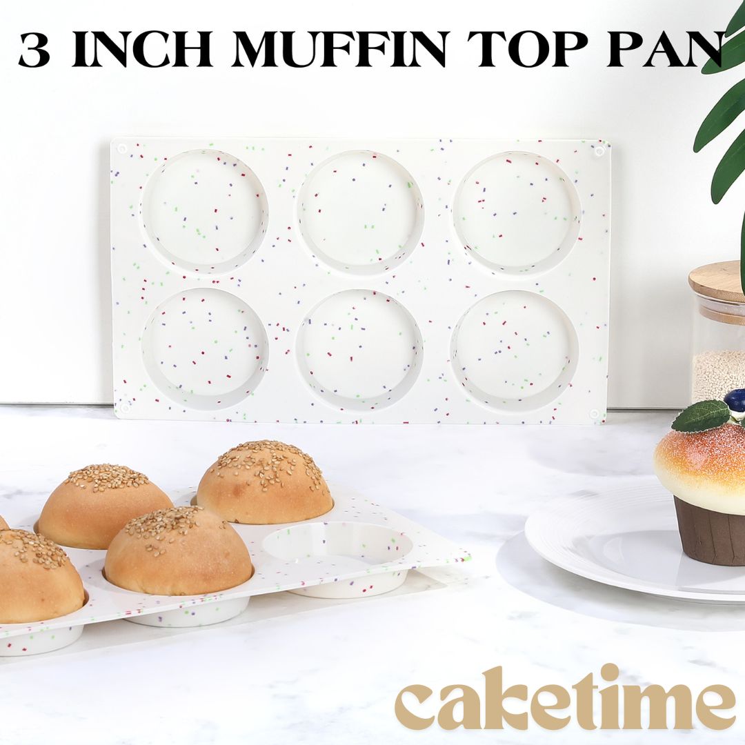 CAKETIME Muffin Top Pan, Silicone Egg Molds for Breakfast Sandwiches 3 Inch Round Egg Baking Pan, , large