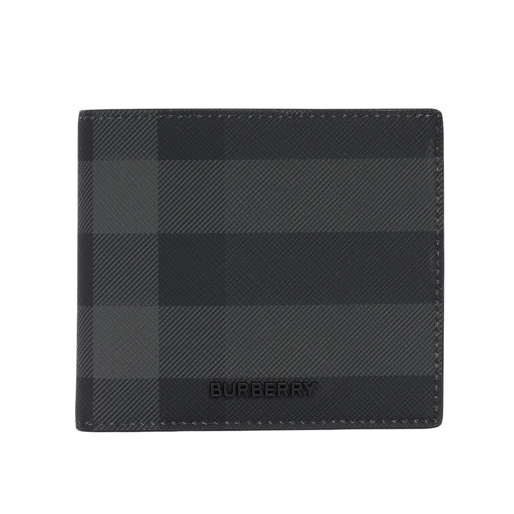 BURBERRY 經典格紋帆布對開零錢袋短夾/炭灰色, , large