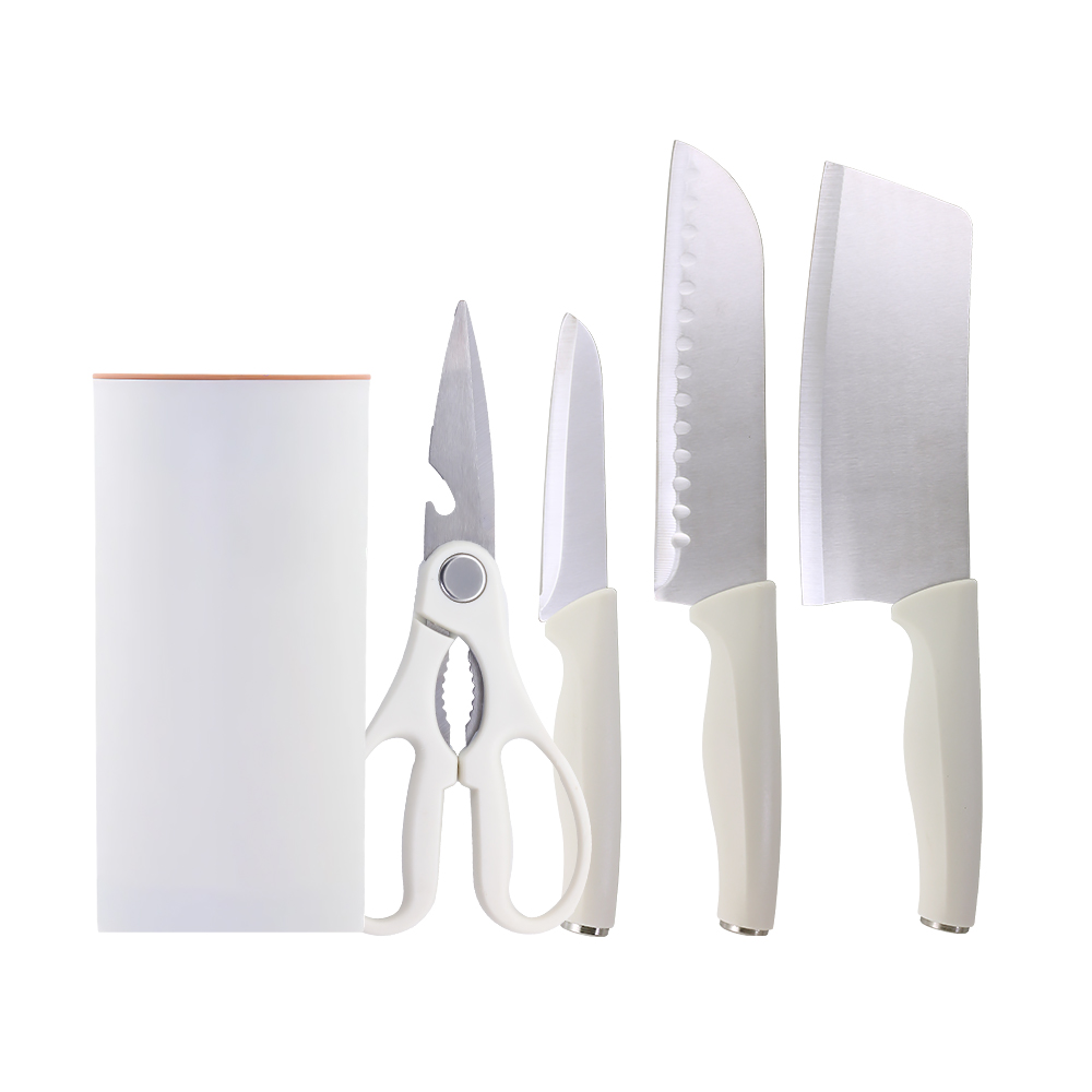 SHCJ 北歐米不鏽鋼刀具5件組 剁刀 料理刀 水果刀 刀座 剪刀 刀具組  多用刀組 全套菜刀, , large