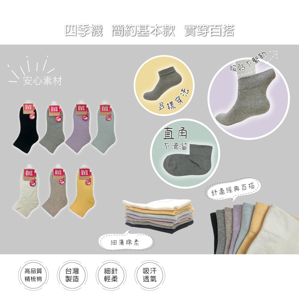 【BVD】寬口直角短襪<黑>B633 女襪 短襪 無痕 休閒穿搭襪, , large