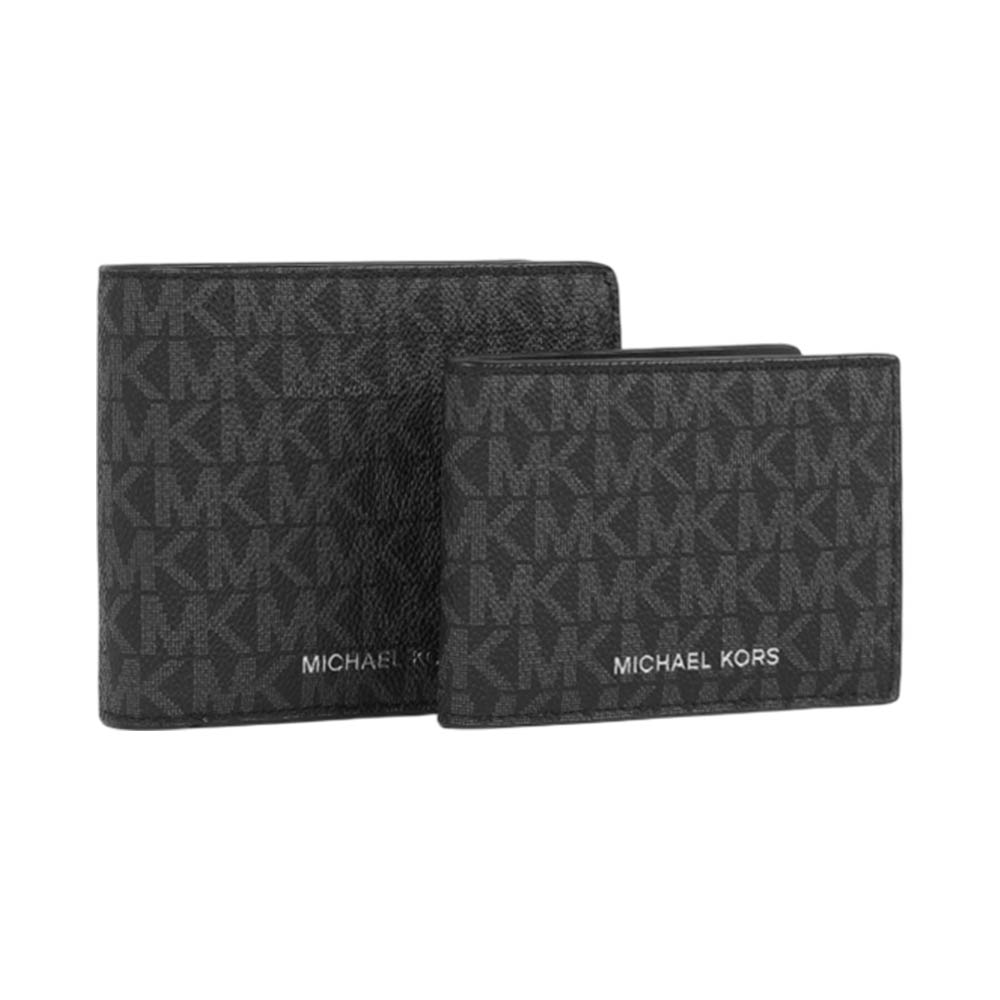 Michael Kors Cooper 銀字滿版塗層帆布附活動式卡夾對開短夾(黑色), , large