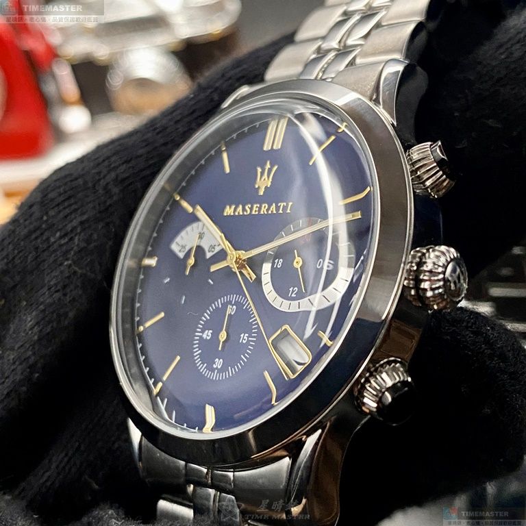 [星晴錶業]MASERATI手錶,42mm,R8873613001寶藍色錶面銀錶殼銀色精鋼錶帶款, , large