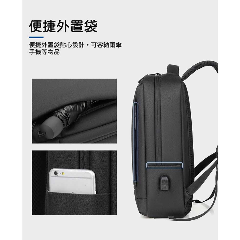 商務款 後背包 雙肩包 防水 電腦背包 學生書包 大容量 旅行包-黑/灰-0808110, , large