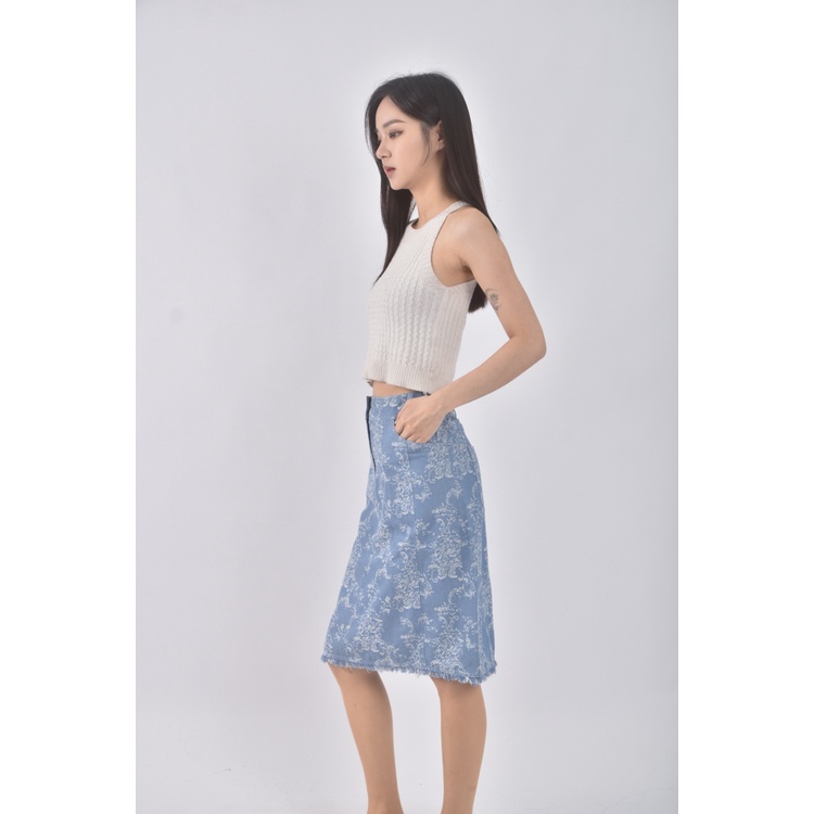 (XL) heraya質感棉質花紋藍色長裙二手衣, , large