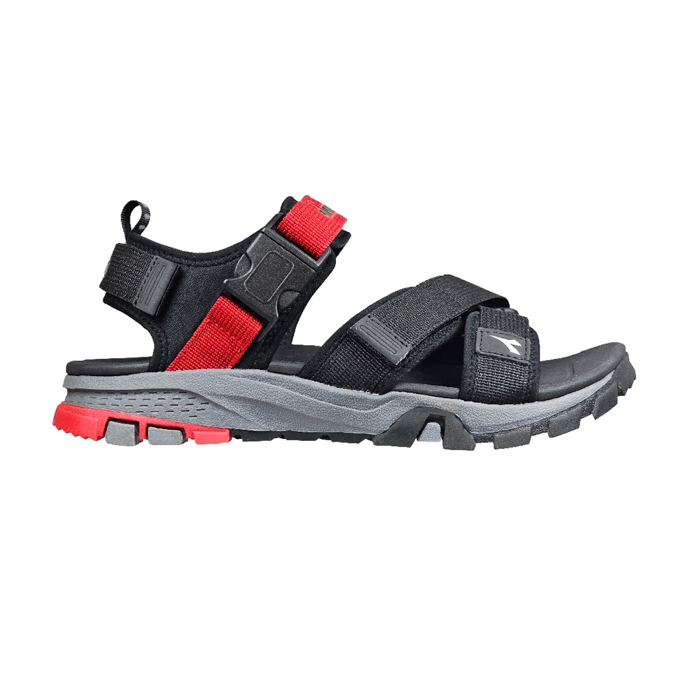 DIADORA迪亞多那 步行者兩棲涼鞋 男鞋 簡約素色 水陸兩用 插扣 魔鬼氈 耐用 減震 吸衝 柔軟 耐磨 灰桔 黑紅, 黑紅,25.5, large