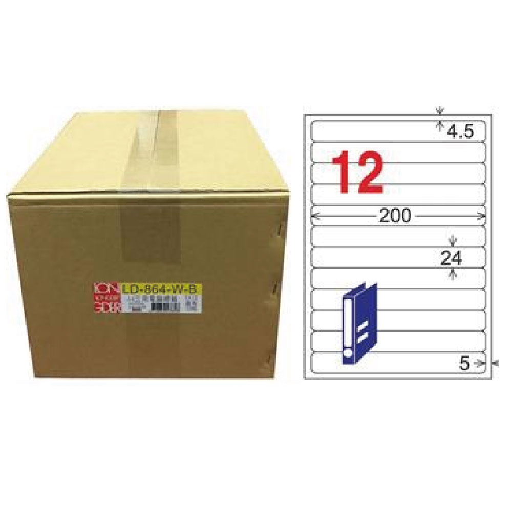 【龍德】LONGDER 三用電腦標籤 A4 12格 圓角 24*200mm 白色1000張/箱 LD-864-W-B(適用雷射、噴墨、影印), , large
