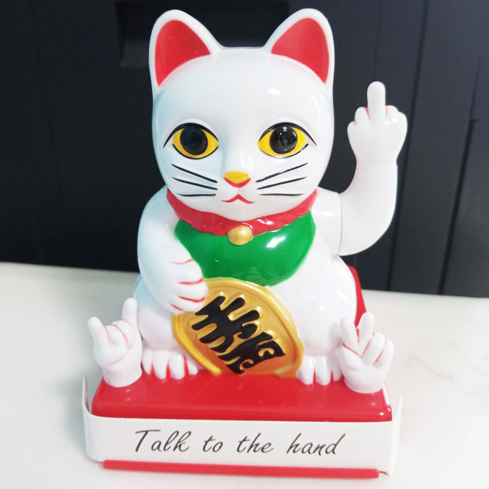 &ldquo;No Bad Customers!&rdquo; 【Middle Finger Maneki Neko】Funny and playful &mdash; a must-have for shops and businesses., , large