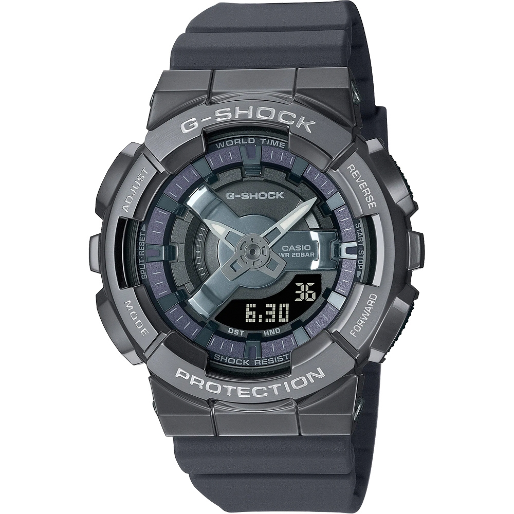 CASIO 卡西歐 G-SHOCK 金屬色雙顯電子錶-個性銀 GM-S110B-8A, , large