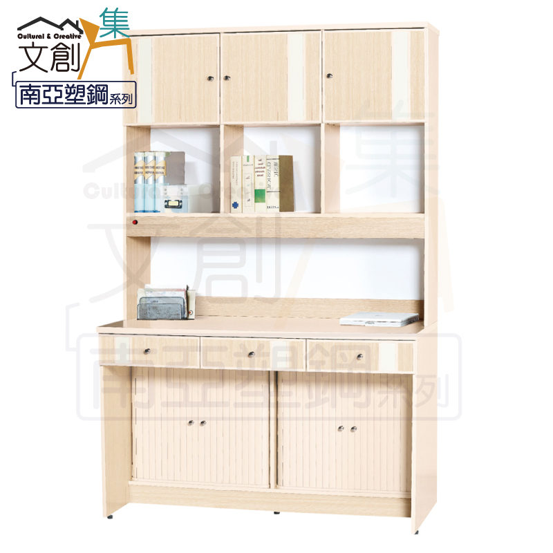 【文創集】普曼 環保4.1尺南亞塑鋼多功能三抽書桌組合(上＋下座組合)(客約商品), , large