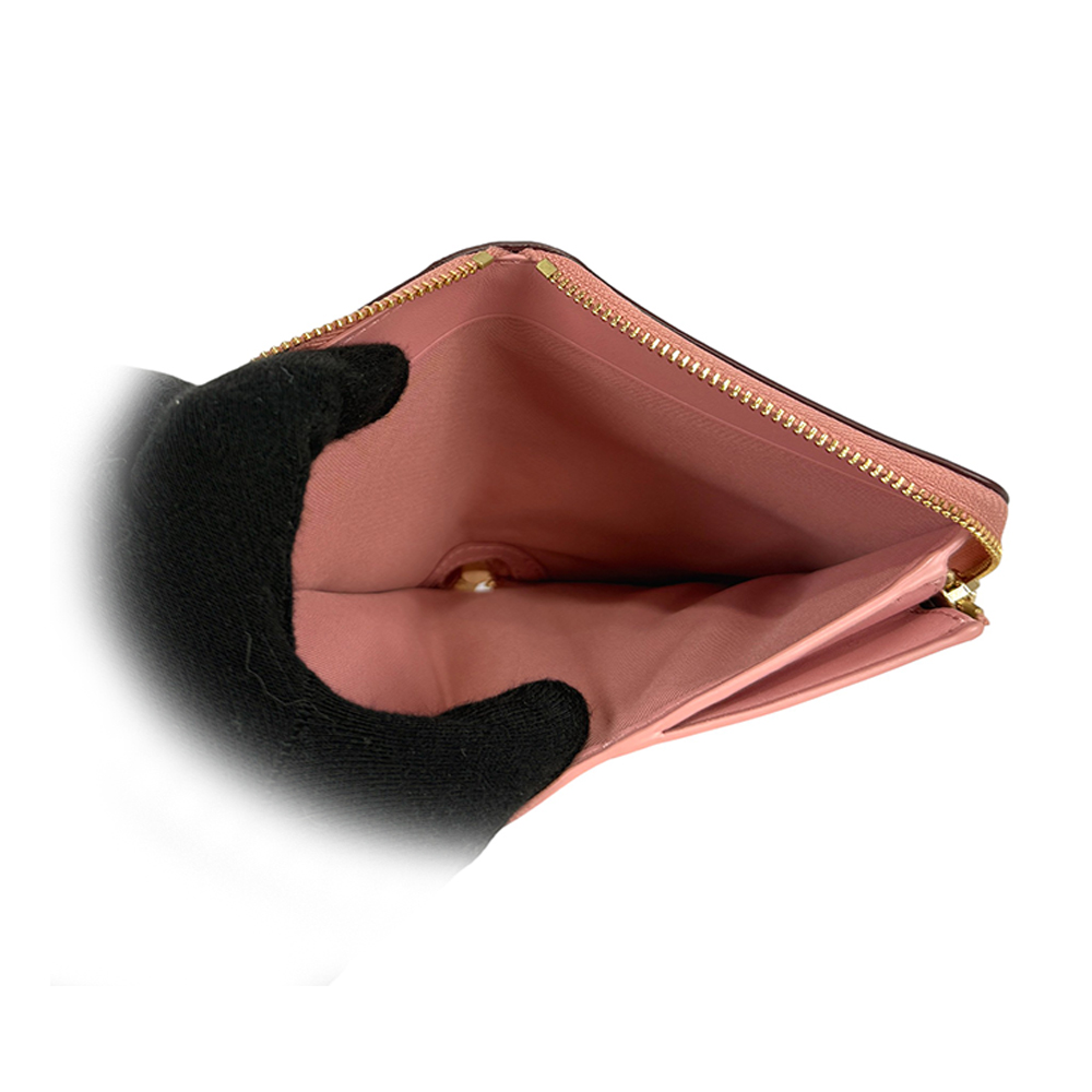 COACH 金字Logo 塗層帆布ㄇ形拉鍊中夾/棕褐色/花瓣粉, , large