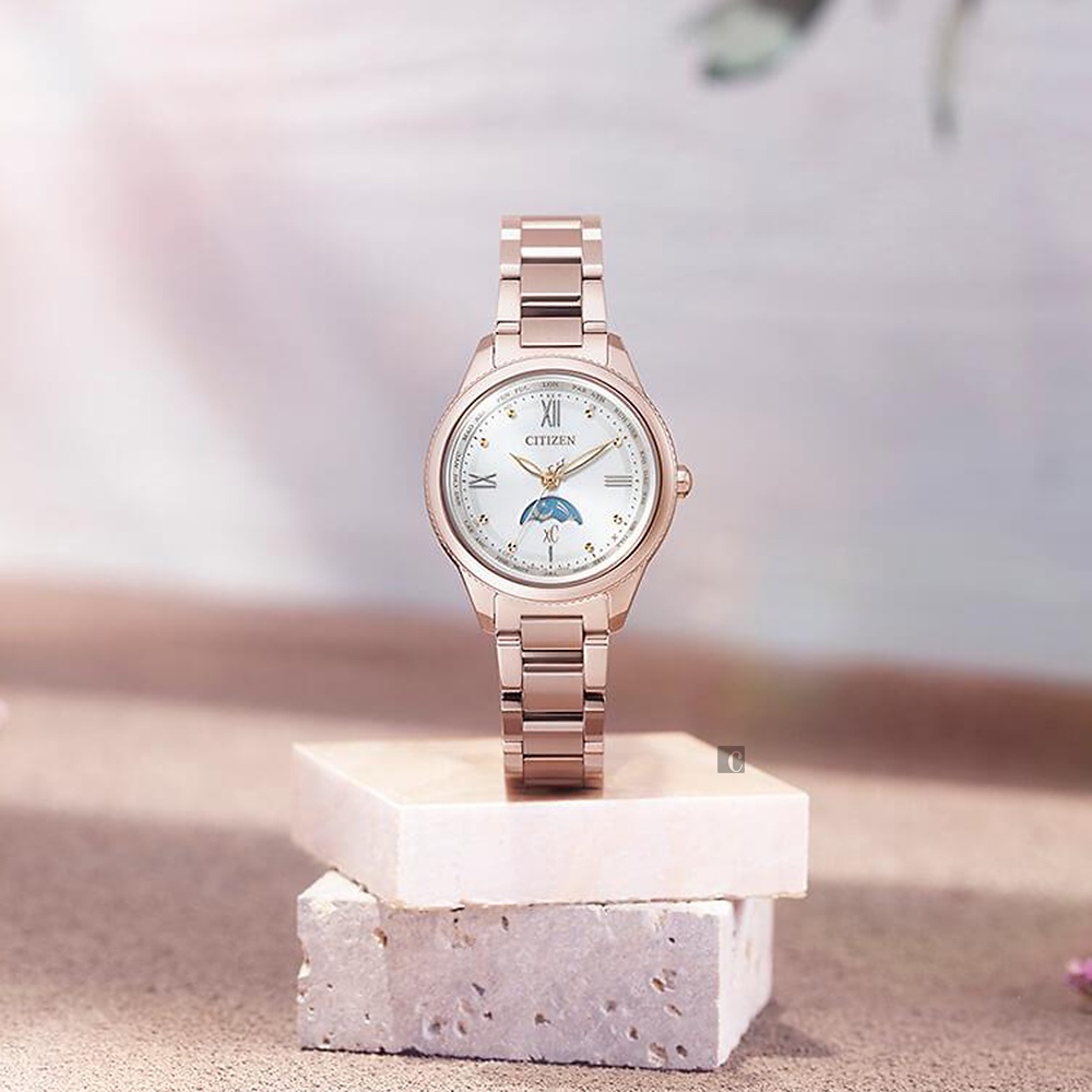 CITIZEN 星辰 XC 鈦 日月顯示光動能電波女錶 EE1004-57A, , large