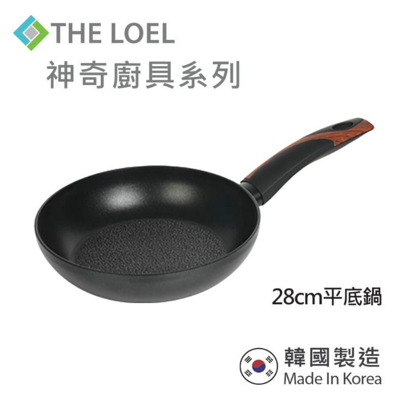 【THE LOEL】韓國天然原礦不挑爐不沾鍋系列-28cm平底鍋附鍋蓋, , large
