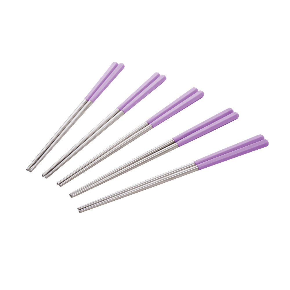 【Buffalo牛頭牌】加長版不鏽鋼複合筷六角23cm5雙(芋香紫/304不鏽鋼/環保筷/食品級/公筷/料理筷/筷子), , large
