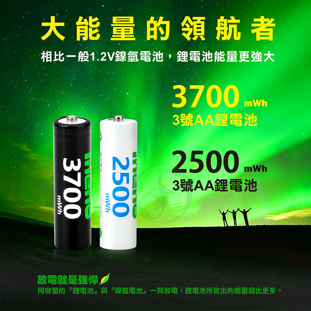 【ineno】3號/AA 恆壓可充式1.5V鋰電池全新特大能量3700mWh16入+(3號4槽)AI隨身收納盒充電器, , large