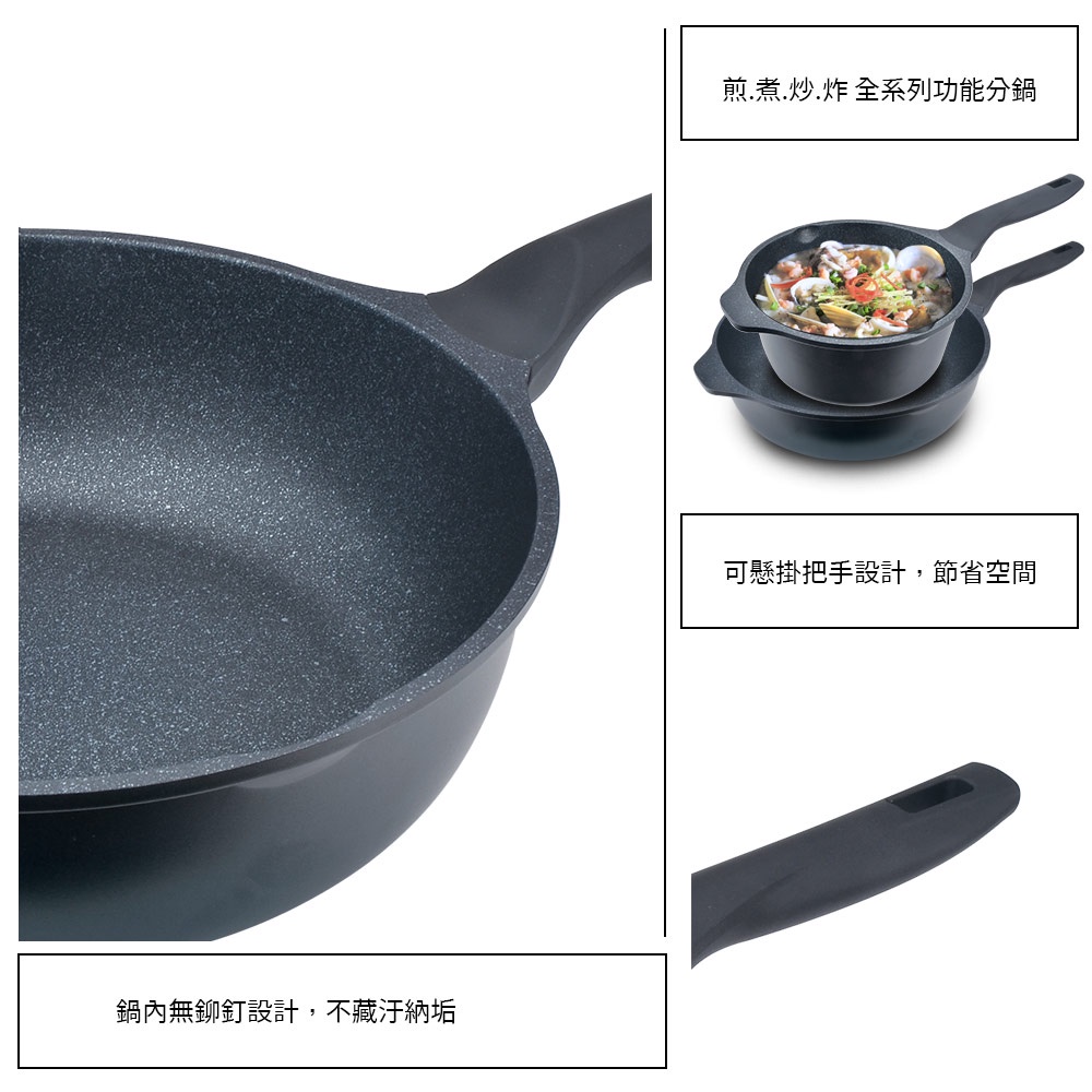 Miyaco 米雅可 礦岩鑄造不沾平底鍋煎鍋IH無蓋 30cm-Leidea樂德兒, , large