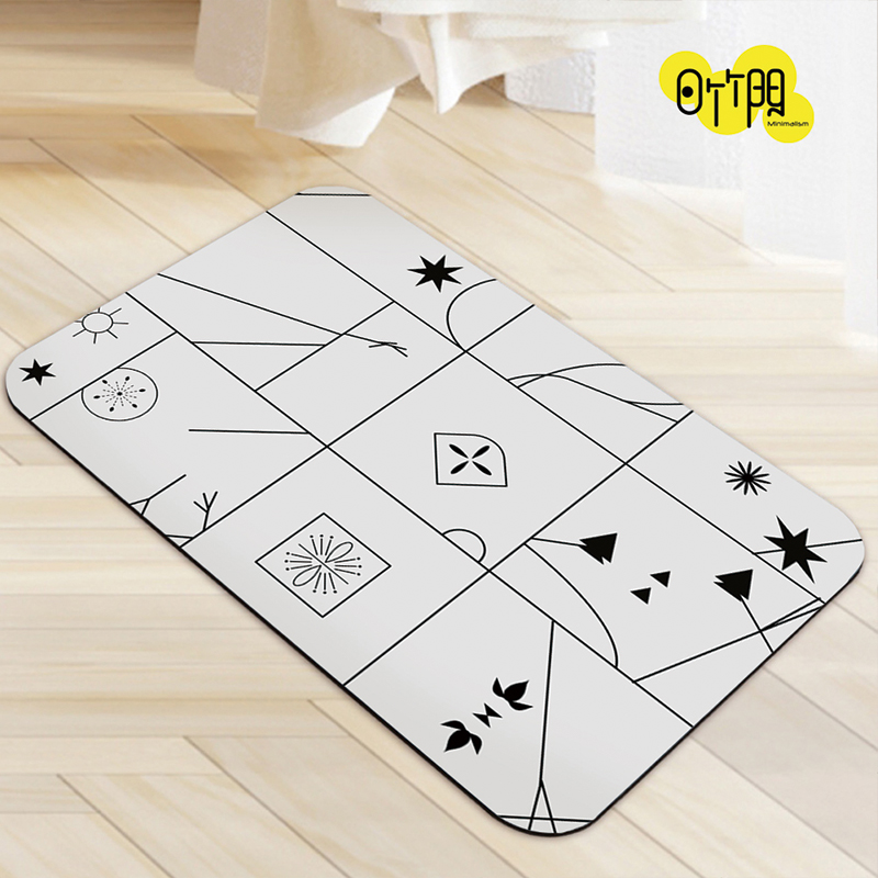 【Monster】 Soft Diatomaceous Earth Absorbent Mat – Black & White Lines (60x40cm), , large